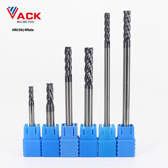 VACK Milling Cutting HRC50 4 Flute Metal Cutter Alloy Tungsten Steel EndMill Cutter Carbide End Mill 8mm 6mm 4mm Milling Tools