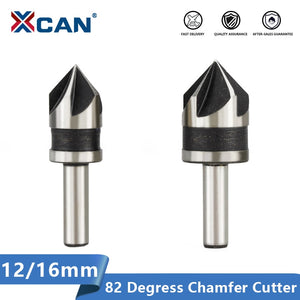 XCAN Chamfering Cutter 2pcs 12 16mm 82 Degrees Wood Metal Hole Cutter 5 Flute Hole Drill Countersink Drill Bit