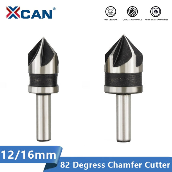 XCAN Chamfering Cutter 2pcs 12 16mm 82 Degrees Wood Metal Hole Cutter 5 Flute Hole Drill Countersink Drill Bit