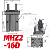 SMC Type MHZ2 Double Acting Air Pneumatic parallel Gripper MHZ2-10D MHZ2-16D 20D 25D 32D 40D  Aluminium Clamps Finger Cylinder