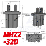 SMC Type MHZ2 Double Acting Air Pneumatic parallel Gripper MHZ2-10D MHZ2-16D 20D 25D 32D 40D  Aluminium Clamps Finger Cylinder